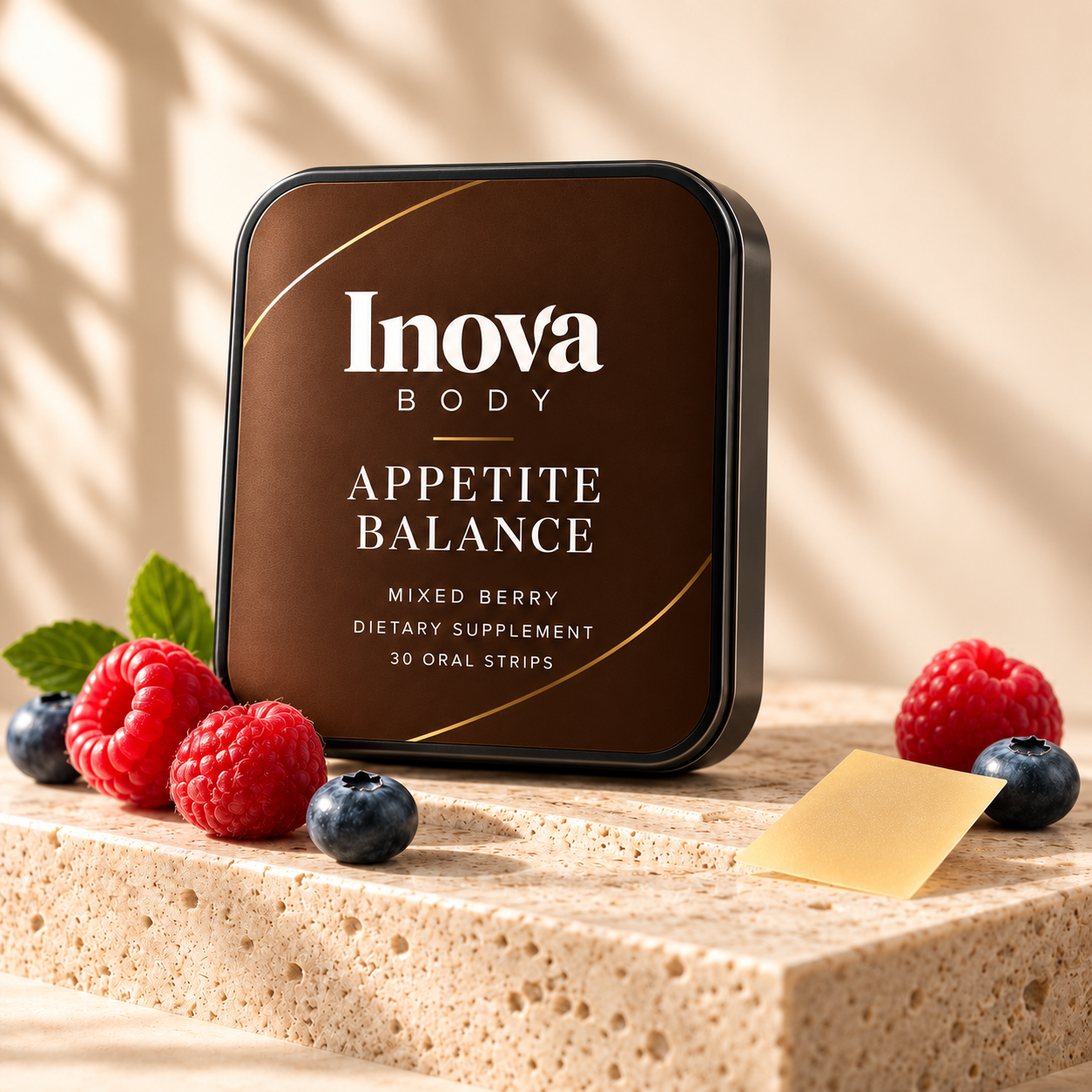 Appetite Balance tin and mixed-berry flavor styling